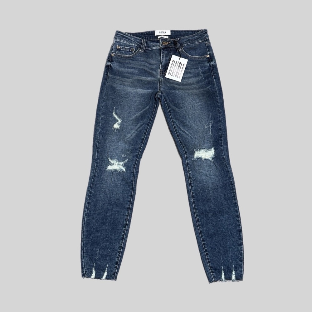 NWT Pistola Audrey Distress Ankle Skinny Jeans Mid Rise in Night Fever Sz 27